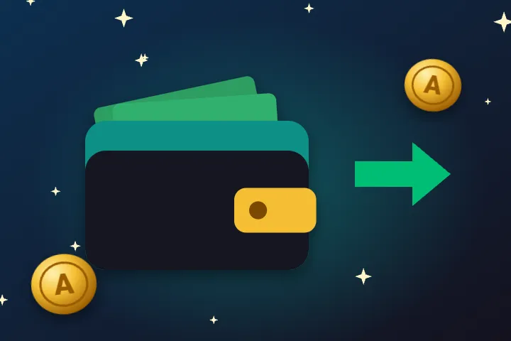 Kasa w kasyno Allright Kasyno Allright – turkusowy portfel z banknotami i zieloną strzałką jako symbol kasy i wypłat