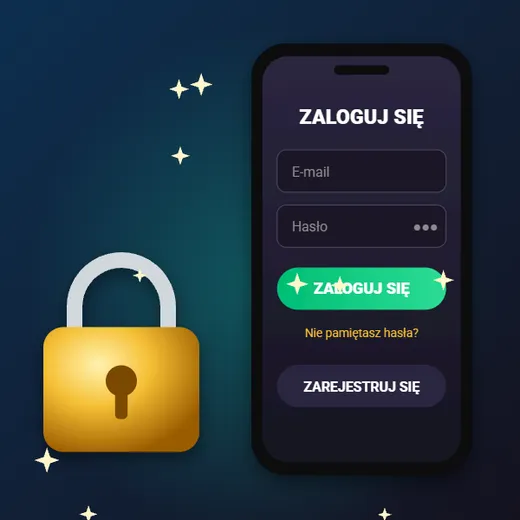Konto w kasyno Allright Kasyno Allright – ilustracja telefonu z ekranem logowania: pola e-mail i hasło, przyciski Zaloguj się i Zarejestruj się
