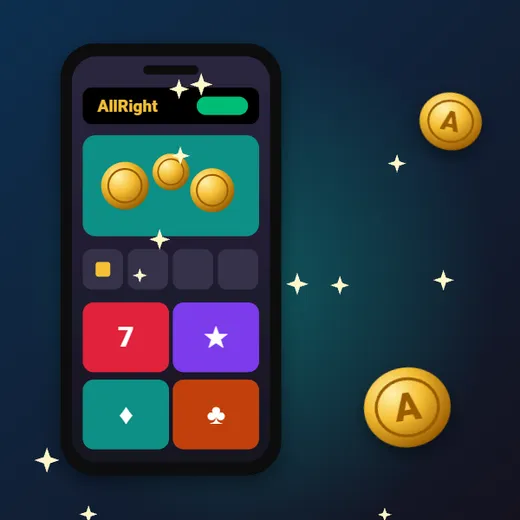 Darmowa aplikacja Allright na telefon Kasyno Allright na telefon – ilustracja aplikacji z lobby i kafelkami gier na ekranie smartfona